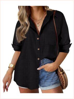 Plus Size Button Down Shirt Women Long Sleeve Collared Blouse Lightweight Summer